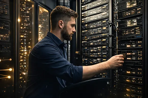 IT technician managing enterprise server infrastructure